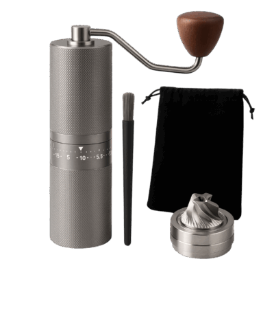 Stainless steel manual coffee grinder – elegant and professional design.