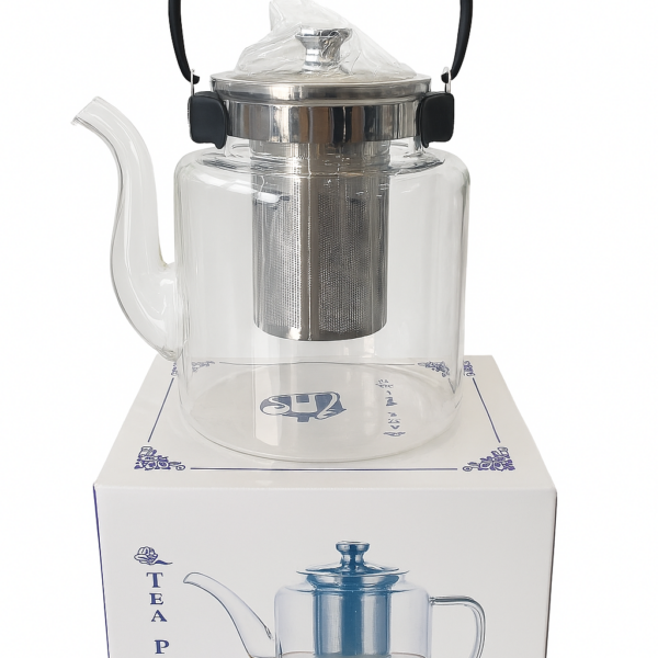 إبريق شاي زجاجي شفاف بسعة 1800 مل مع فلتر ستانلس ستيل ومقبض علوي مقاوم للحرارة
