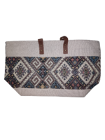 شنطة يدوية تراثية قماشية جلد – تصميم مطرز أنيق