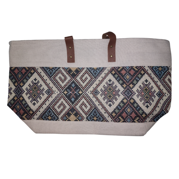 شنطة يدوية تراثية قماشية جلد – تصميم مطرز أنيق